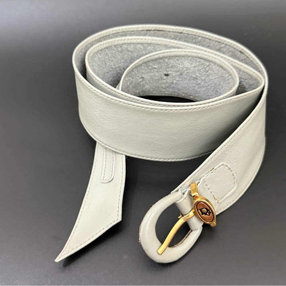 Vintage CHRISTIAN DIOR 17020 Light Gray Soft Leather Women’s Dress Belt Size M